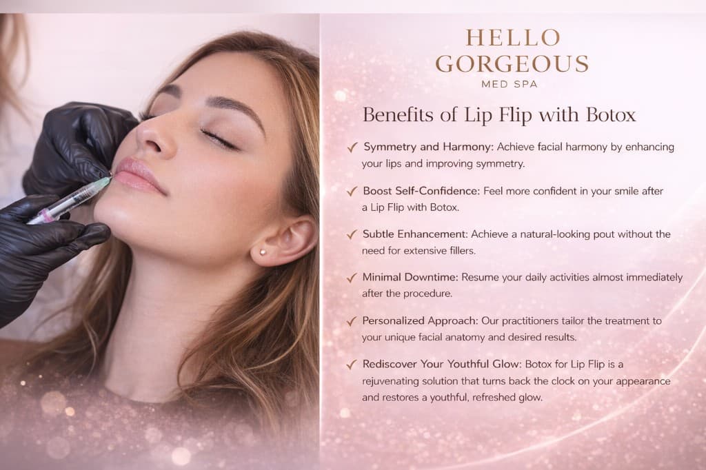 Benefits of Lip Flip with Botox - Symmetry, confidence, subtle enhancement, minimal downtime, personalized approach