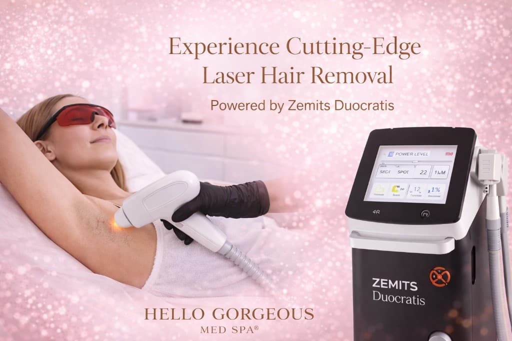 Zemits Duocratis laser hair removal device at Hello Gorgeous Med Spa Oswego IL - Experience cutting-edge laser hair removal