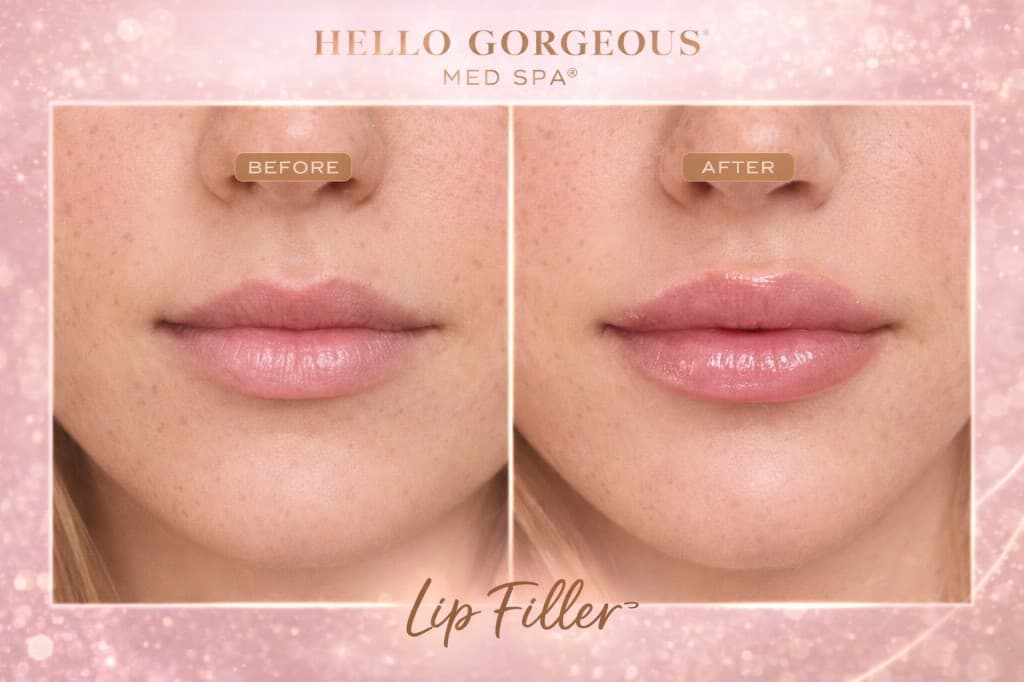Lip Filler before and after results at Hello Gorgeous Med Spa