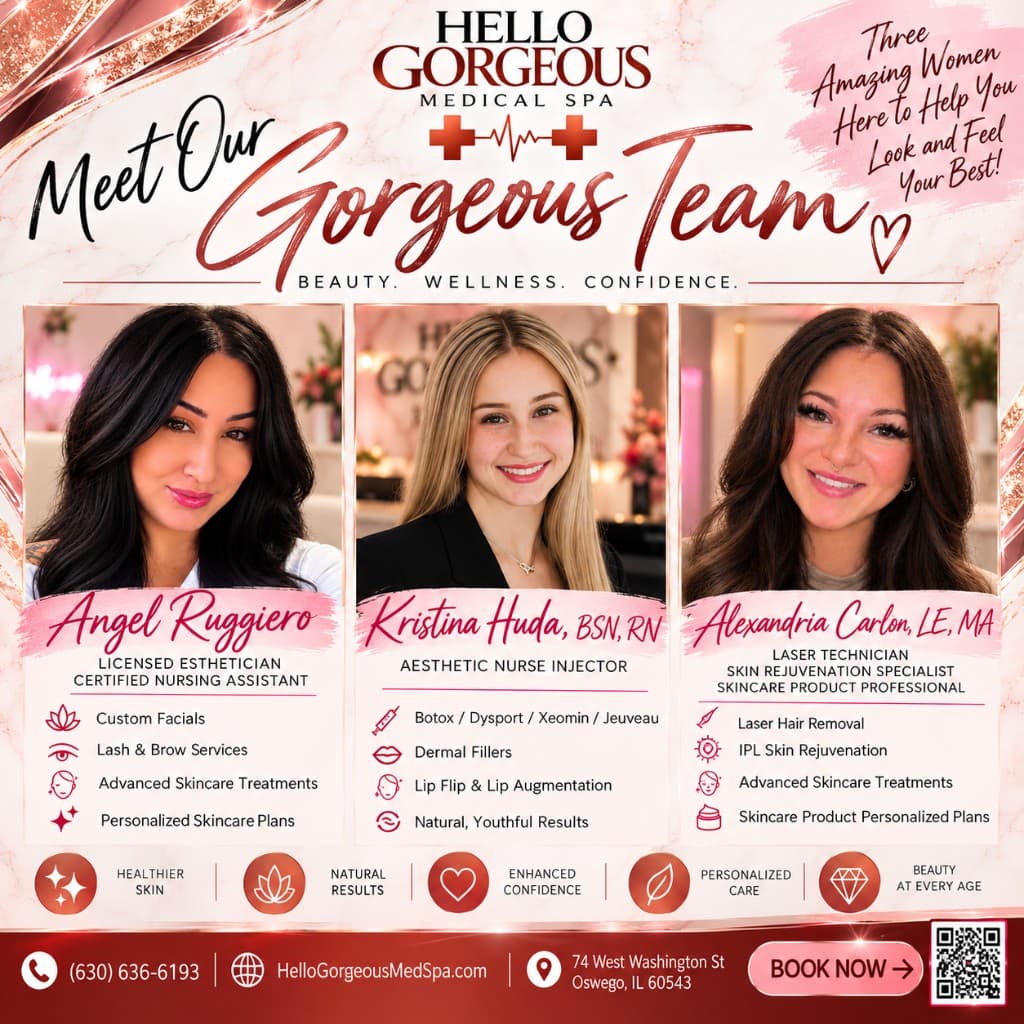 Meet Angel Ruggiero, Kristina Huda, BSN, RN, and Alexandria Carlon, LE, MA at Hello Gorgeous Med Spa