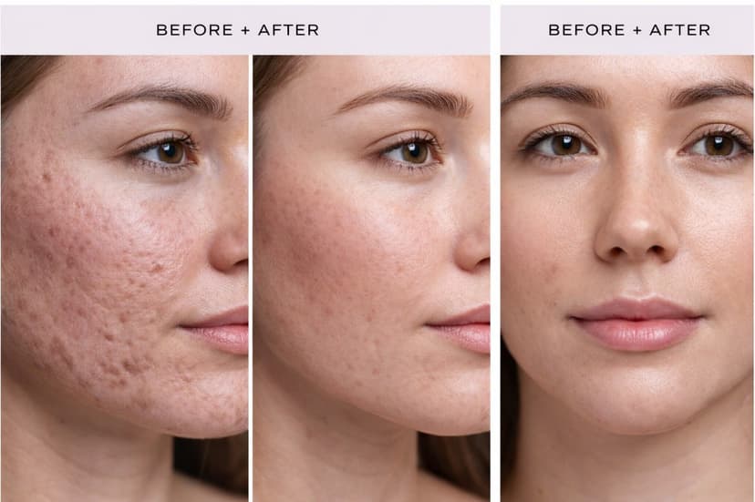 Microneedling acne scarring before and after - progressive improvement at Hello Gorgeous Med Spa