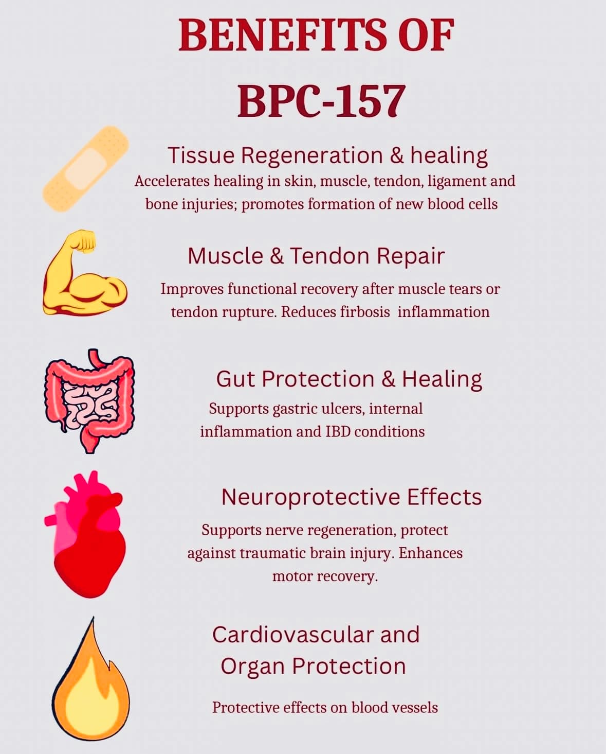 Benefits of BPC-157: tissue regeneration, muscle repair, gut healing, neuroprotective effects