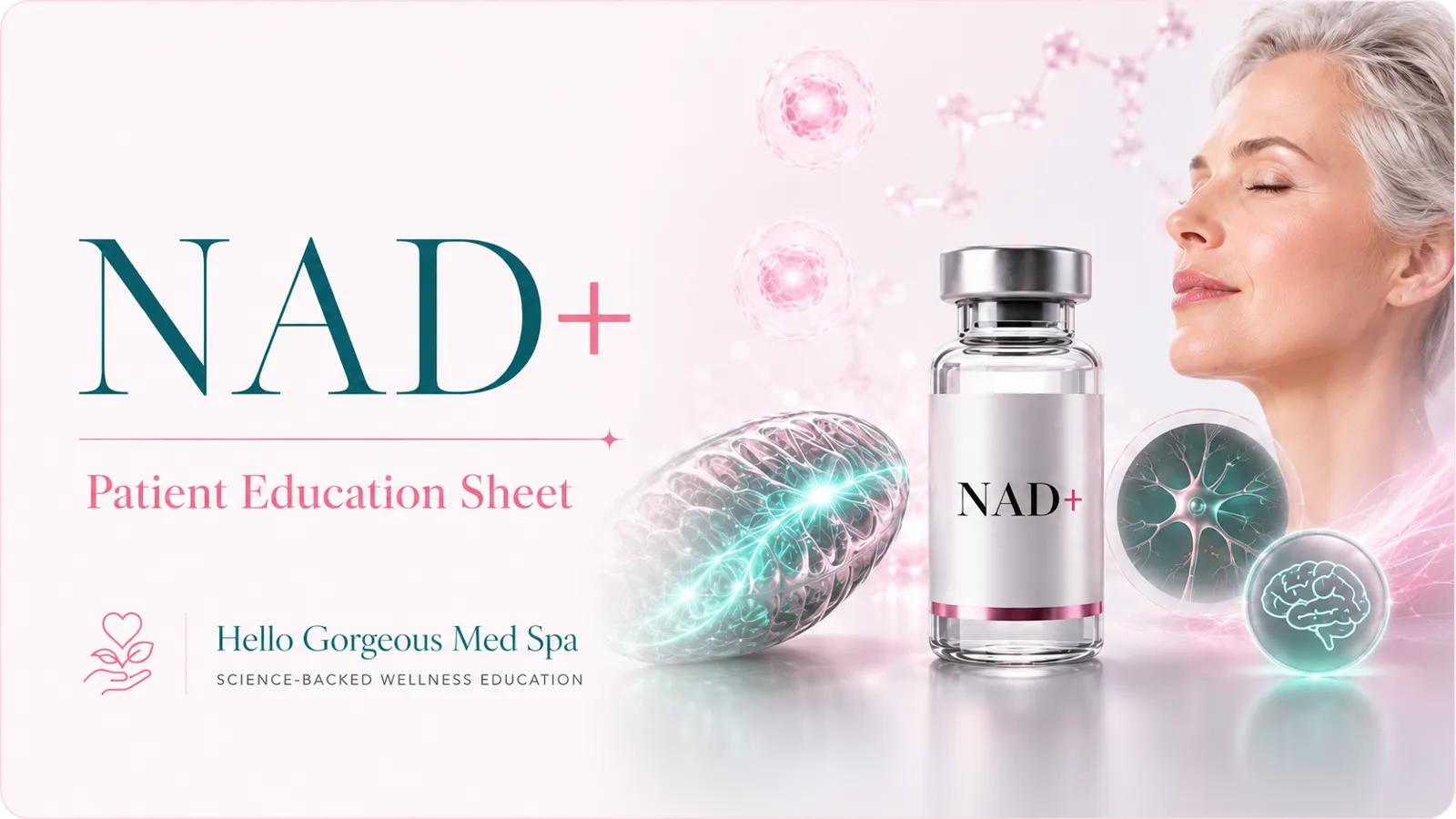 NAD+ patient education thumbnail — Hello Gorgeous Med Spa peptide & wellness education, Oswego IL