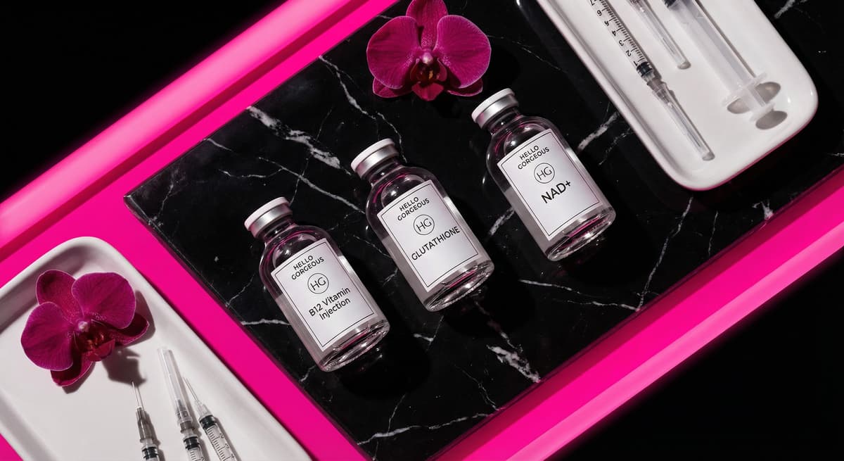 Hello Gorgeous B12, Glutathione, and NAD+ wellness vials