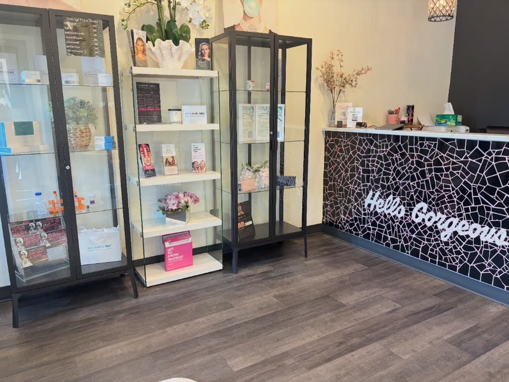 Hello Gorgeous Med Spa reception desk — downtown Oswego