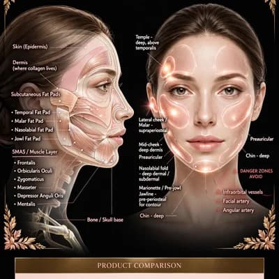 Facial anatomy map for Sculptra and Radiesse biostimulators — Hello Gorgeous Med Spa Oswego