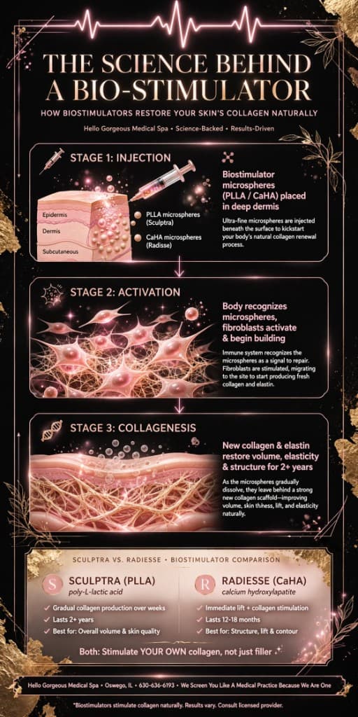 The science behind a biostimulator — injection, activation, and collagenesis at Hello Gorgeous Med Spa Oswego