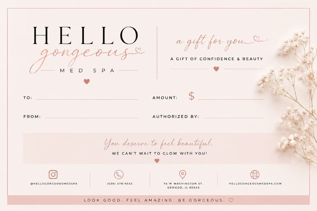 Gift of Confidence — Hello Gorgeous Med Spa eGift card design