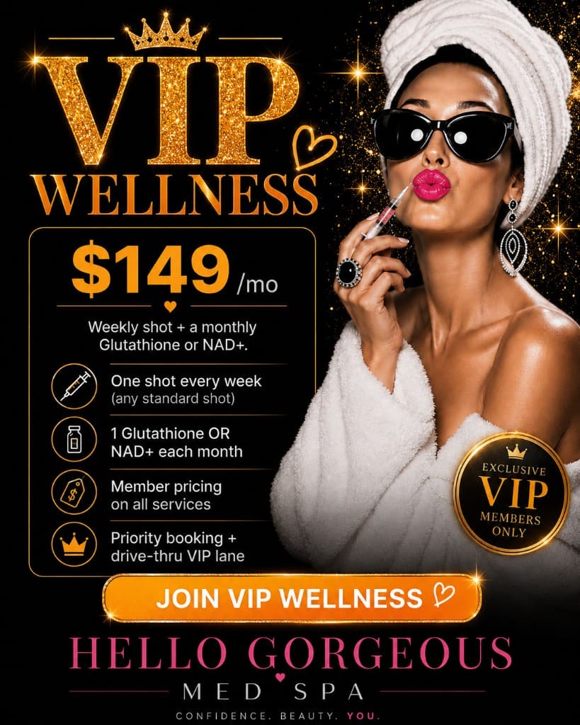 VIP Wellness membership flyer — Hello Gorgeous Med Spa Oswego IL