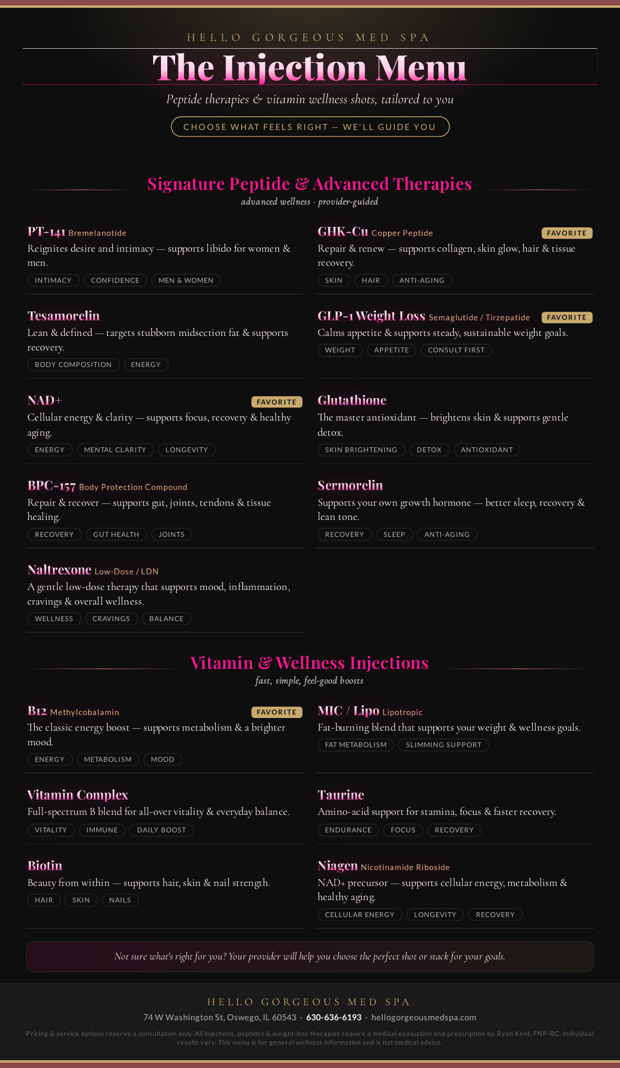 Injection Menu — Peptides & Vitamin Shots | Hello Gorgeous Med Spa ...