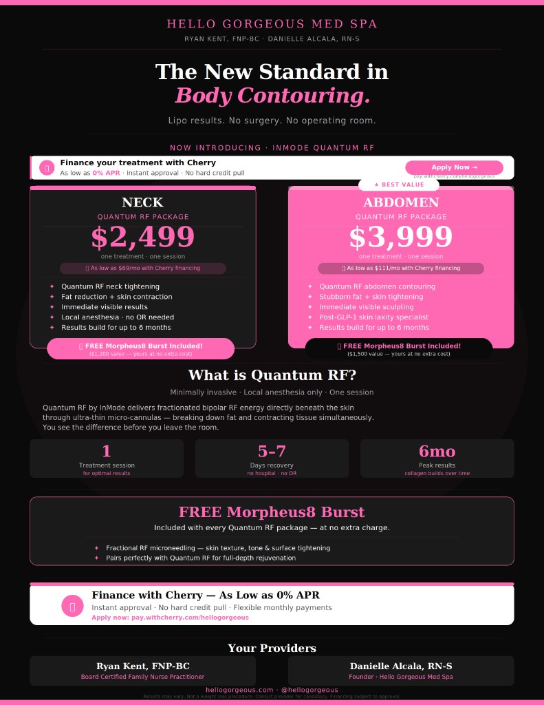 Quantum RF launch packages at Hello Gorgeous Med Spa Oswego IL